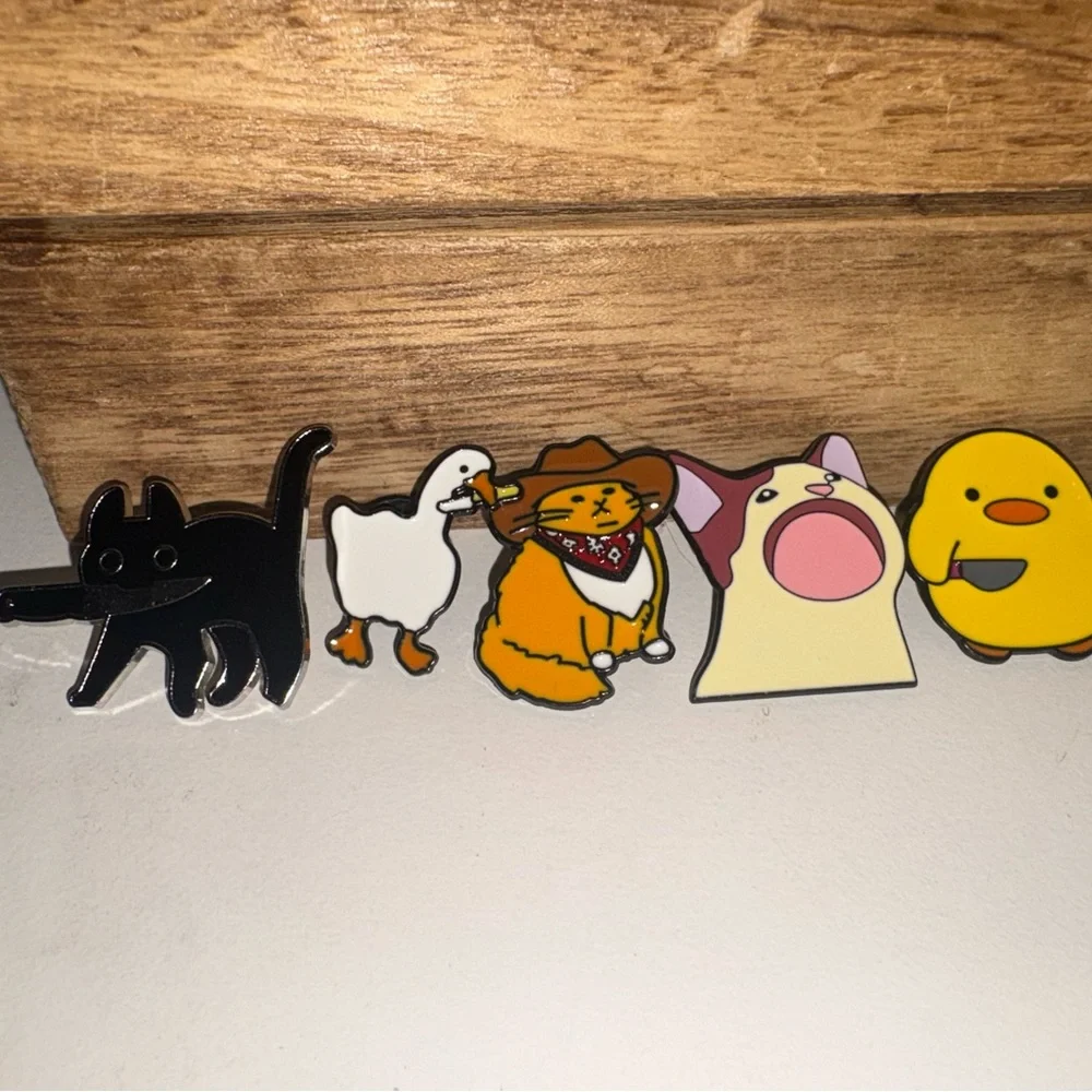 Cute Cat & Animal Enamel Pin Set - Yellow, Orange, Black, White, Pink